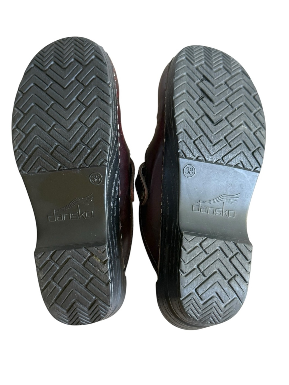 Dansko Merrie Burgundy Leather Mary Jane Clogs Buckle Strap Perforated 38 Scandi - Picture 8 of 11